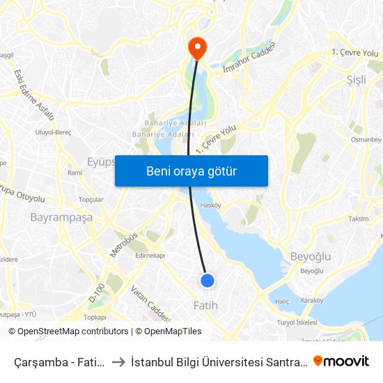 Çarşamba - Fatih Yönü to İstanbul Bilgi Üniversitesi Santral Kampüsü map