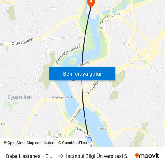 Balat Hastanesi - Eminönü Yönü to İstanbul Bilgi Üniversitesi Santral Kampüsü map
