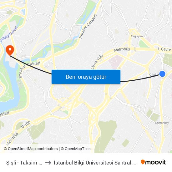 Şişli - Taksim Yönü to İstanbul Bilgi Üniversitesi Santral Kampüsü map