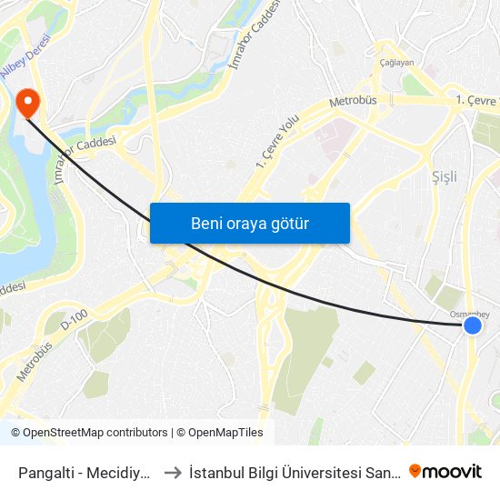 Pangalti - Mecidiyeköy Yönü to İstanbul Bilgi Üniversitesi Santral Kampüsü map