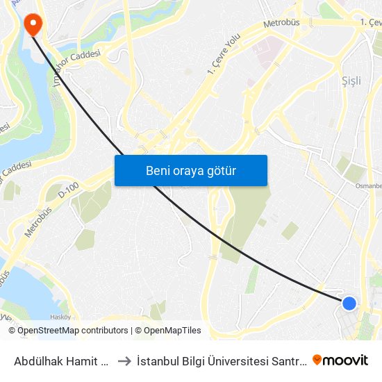 Abdülhak Hamit Caddesi to İstanbul Bilgi Üniversitesi Santral Kampüsü map