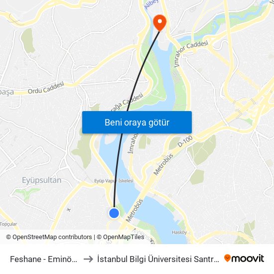 Feshane - Eminönü Yönü to İstanbul Bilgi Üniversitesi Santral Kampüsü map