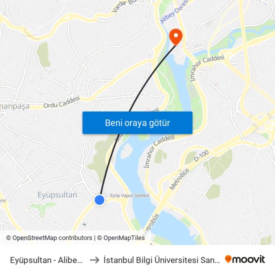 Eyüpsultan  - Alibeyköy Yönü to İstanbul Bilgi Üniversitesi Santral Kampüsü map