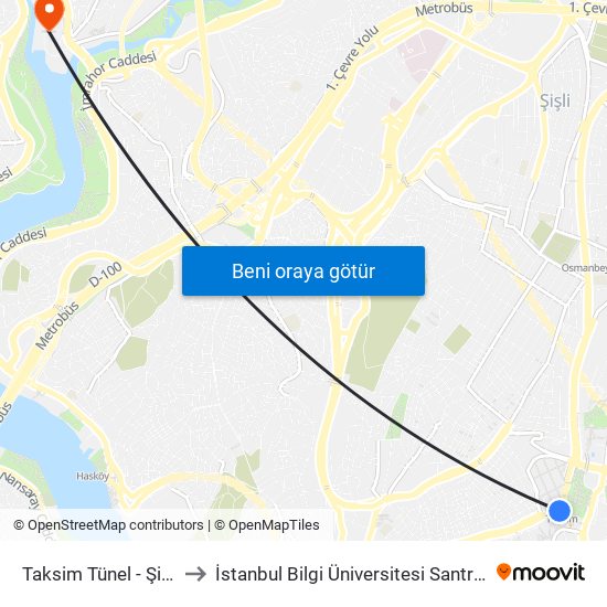Taksim Tünel  - Şişli Yönü to İstanbul Bilgi Üniversitesi Santral Kampüsü map