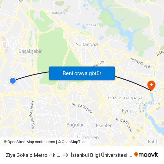 Ziya Gökalp Metro - İkitelli Garaji Yönü to İstanbul Bilgi Üniversitesi Santral Kampüsü map