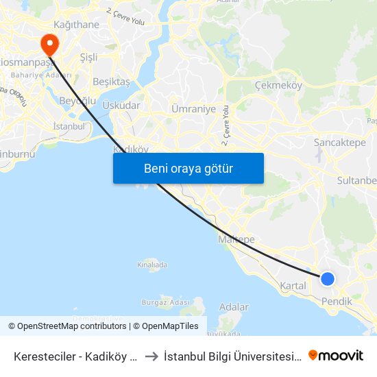 Keresteciler - Kadiköy 16c Yanyol Yönü to İstanbul Bilgi Üniversitesi Santral Kampüsü map