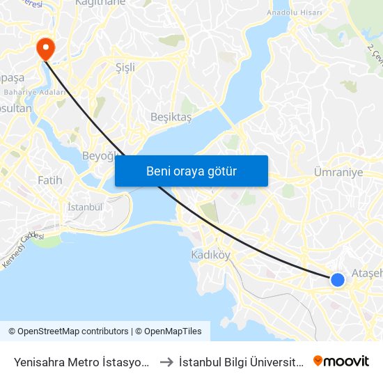 Yenisahra Metro İstasyonu - Bati Ataşehir Yönü to İstanbul Bilgi Üniversitesi Santral Kampüsü map