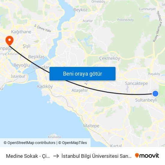 Medine Sokak - Çiftlik Yönü to İstanbul Bilgi Üniversitesi Santral Kampüsü map