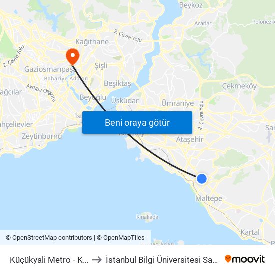 Küçükyali Metro - Kartal Yönü to İstanbul Bilgi Üniversitesi Santral Kampüsü map