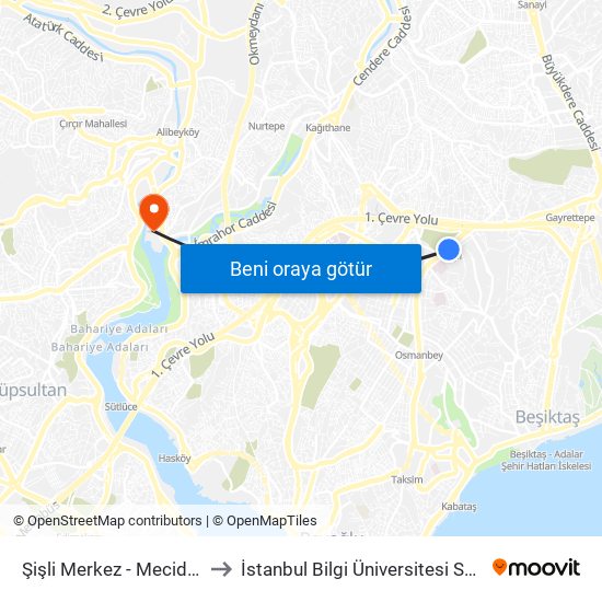 Şişli Merkez - Mecidiyeköy Yönü to İstanbul Bilgi Üniversitesi Santral Kampüsü map