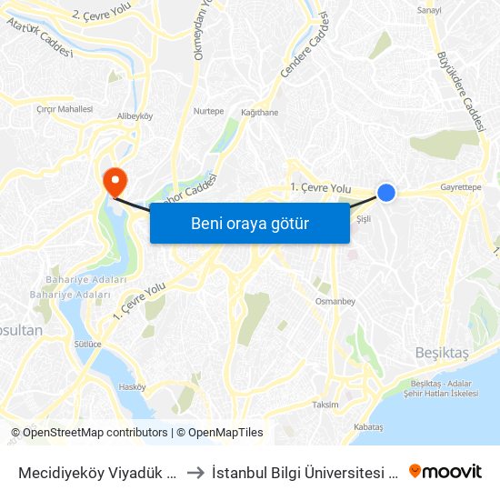 Mecidiyeköy Viyadük - Kuştepe Yönü to İstanbul Bilgi Üniversitesi Santral Kampüsü map