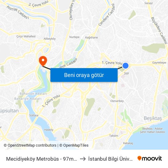 Mecidiyeköy Metrobüs - 97m-79m-79km-141a-141m-336m Yönü to İstanbul Bilgi Üniversitesi Santral Kampüsü map