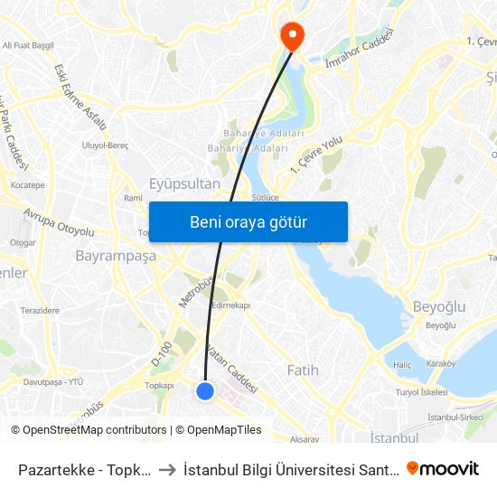 Pazartekke - Topkapi Yönü to İstanbul Bilgi Üniversitesi Santral Kampüsü map