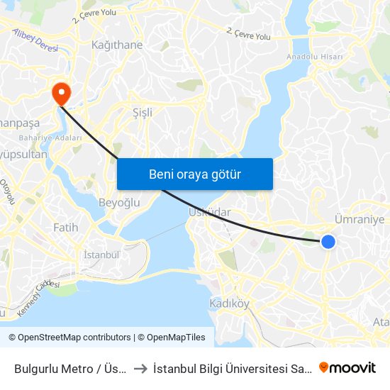 Bulgurlu Metro / Üsküdar Yönü to İstanbul Bilgi Üniversitesi Santral Kampüsü map