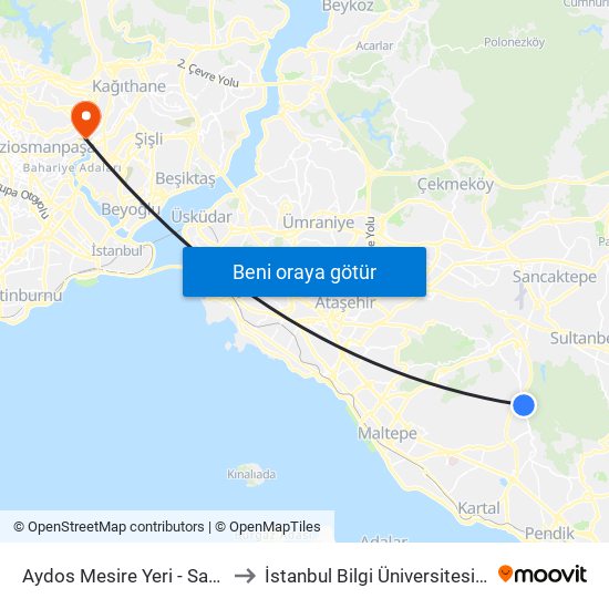 Aydos Mesire Yeri - Sarigazi 132s Yönü to İstanbul Bilgi Üniversitesi Santral Kampüsü map