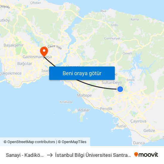 Sanayi - Kadiköy Yönü to İstanbul Bilgi Üniversitesi Santral Kampüsü map