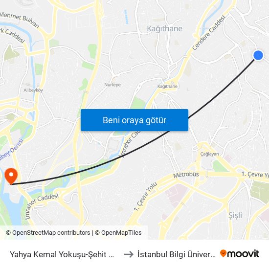 Yahya Kemal Yokuşu-Şehit Mehmet Ali Kiliç - Kagithane Yönü to İstanbul Bilgi Üniversitesi Santral Kampüsü map