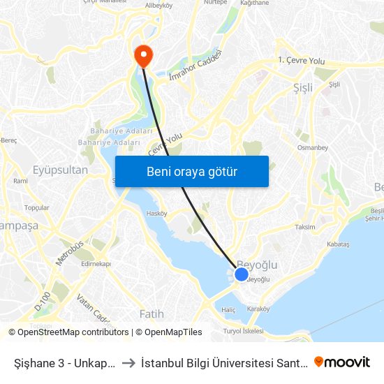 Şişhane 3 - Unkapani Yönü to İstanbul Bilgi Üniversitesi Santral Kampüsü map