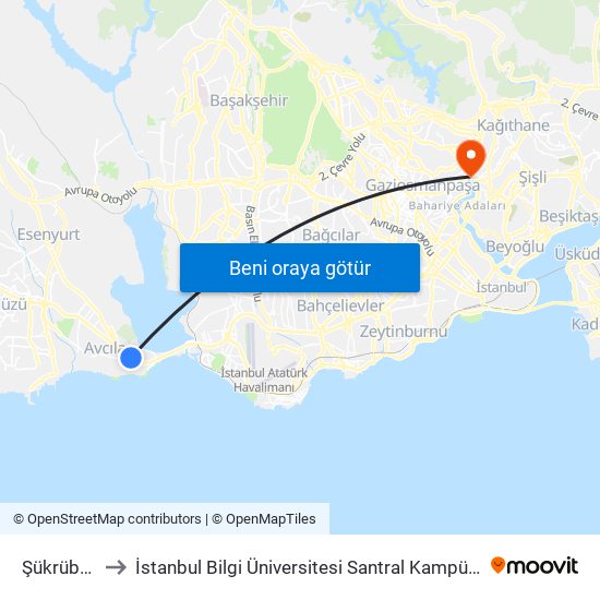 Şükrübey to İstanbul Bilgi Üniversitesi Santral Kampüsü map