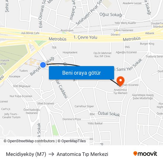 Mecidiyeköy (M7) to Anatomica Tıp Merkezi map