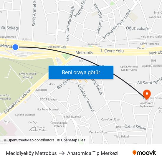 Mecidiyeköy Metrobus to Anatomica Tıp Merkezi map