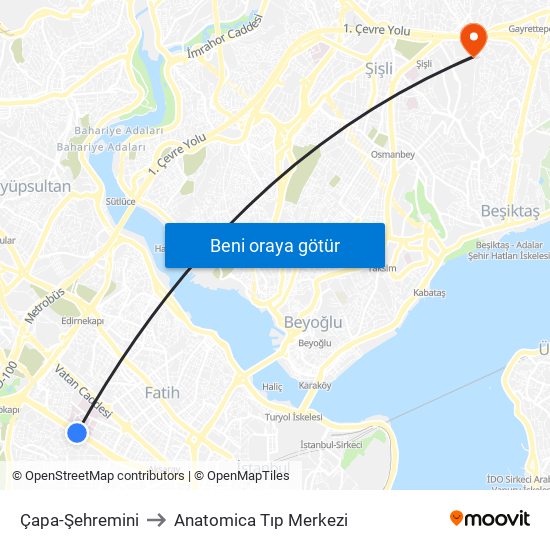 Çapa-Şehremini to Anatomica Tıp Merkezi map