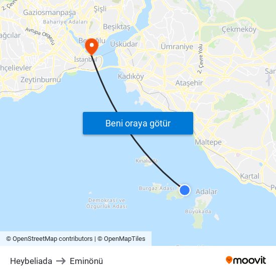 Heybeliada to Eminönü map