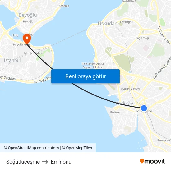 Söğütlüçeşme to Eminönü map