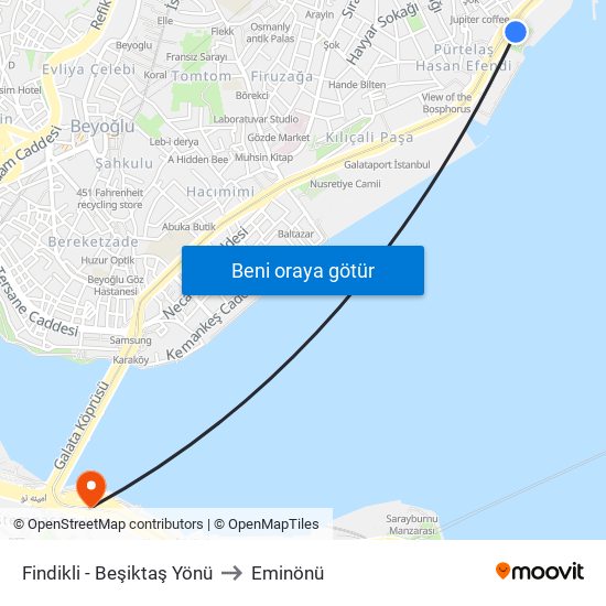 Findikli - Beşiktaş Yönü to Eminönü map