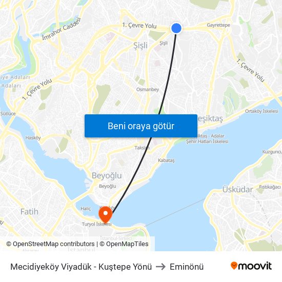 Mecidiyeköy Viyadük - Kuştepe Yönü to Eminönü map