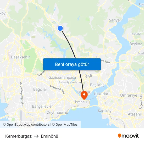 Kemerburgaz to Eminönü map
