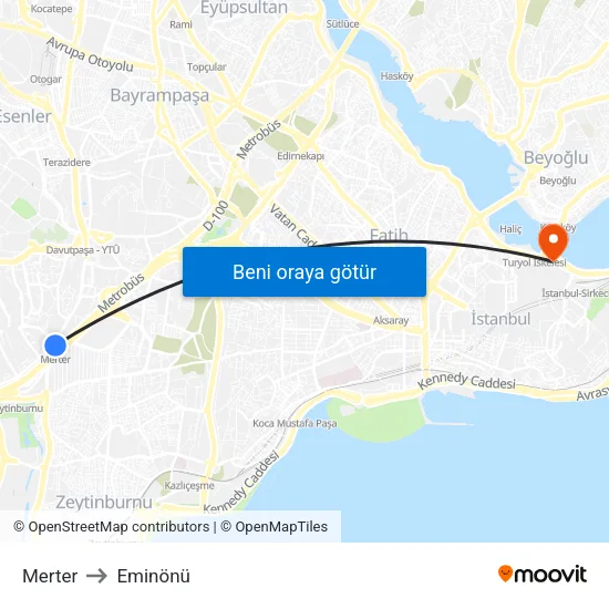 Merter to Eminönü map