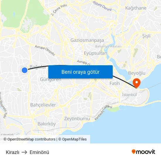 Kirazlı to Eminönü map