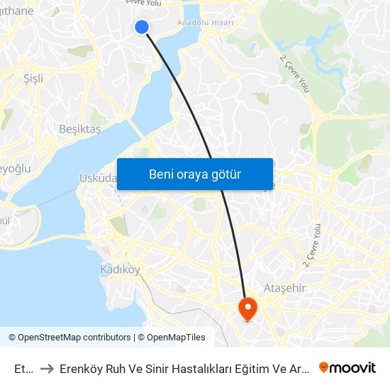 Etiler to Erenköy Ruh Ve Sinir Hastalıkları Eğitim Ve Araştırma Hastanesi map