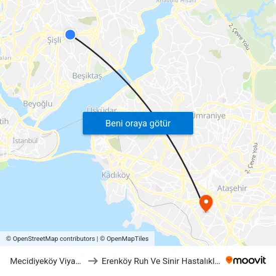 Mecidiyeköy Viyadük - Gayrettepe Yönü to Erenköy Ruh Ve Sinir Hastalıkları Eğitim Ve Araştırma Hastanesi map