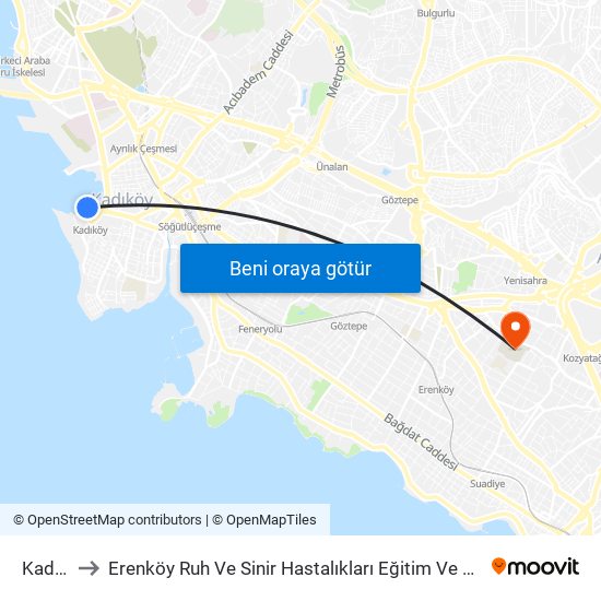 Kadıköy to Erenköy Ruh Ve Sinir Hastalıkları Eğitim Ve Araştırma Hastanesi map