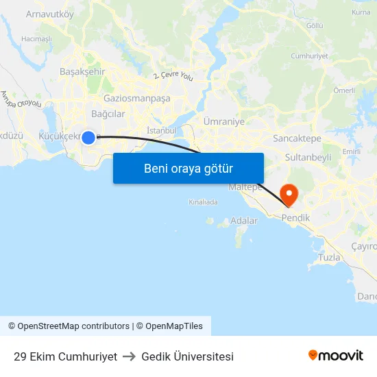 29 Ekim Cumhuriyet to Gedik Üniversitesi map