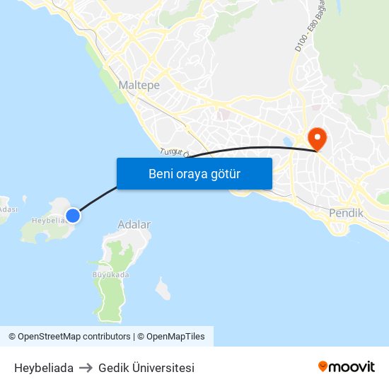 Heybeliada to Gedik Üniversitesi map