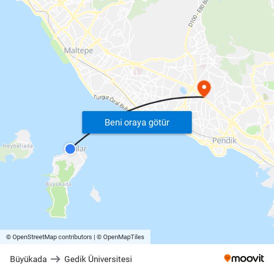 Büyükada to Gedik Üniversitesi map