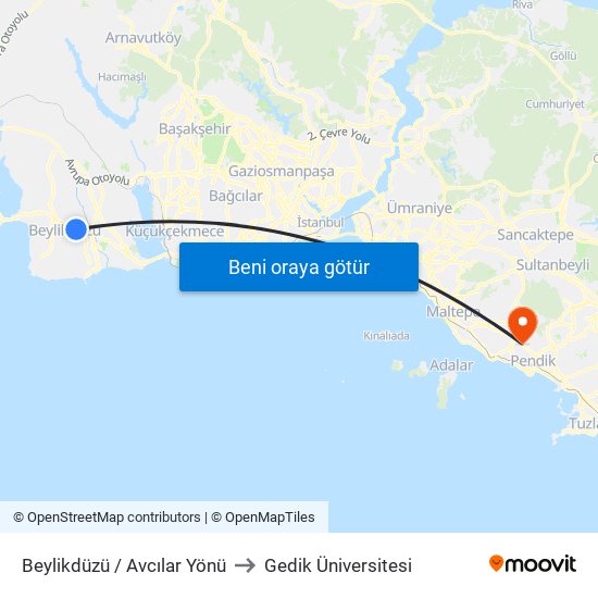 Beylikdüzü / Avcılar Yönü to Gedik Üniversitesi map