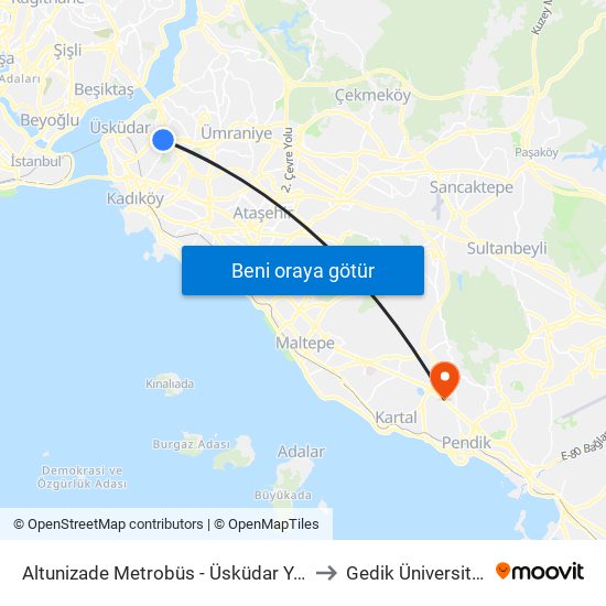 Altunizade Metrobüs - Üsküdar Yönü to Gedik Üniversitesi map