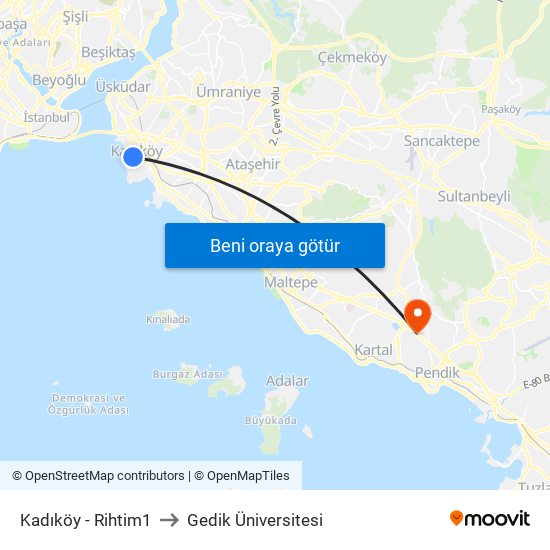 Kadıköy - Rihtim1 to Gedik Üniversitesi map