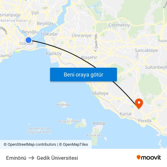 Eminönü to Gedik Üniversitesi map