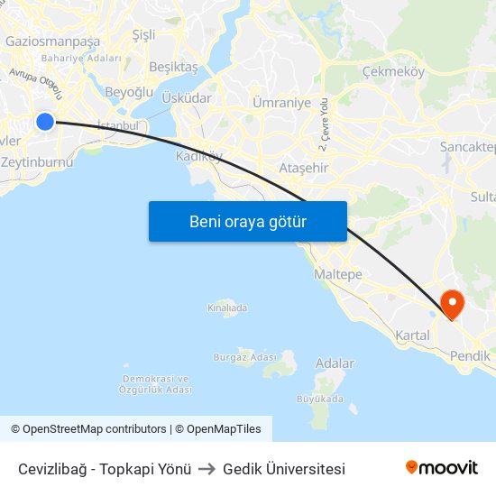 Cevizlibağ - Topkapi Yönü to Gedik Üniversitesi map