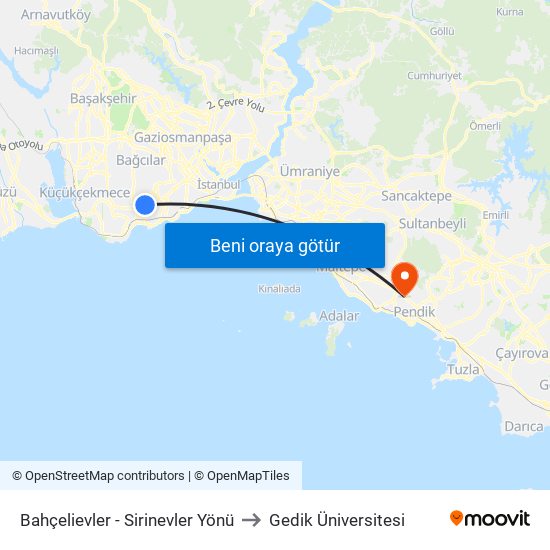 Bahçelievler - Sirinevler Yönü to Gedik Üniversitesi map