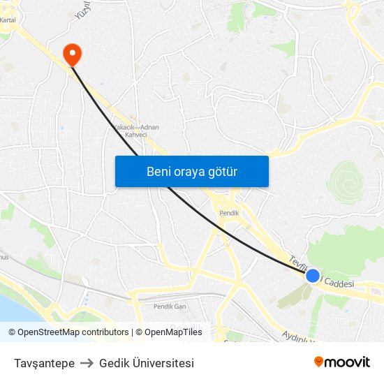 Tavşantepe to Gedik Üniversitesi map