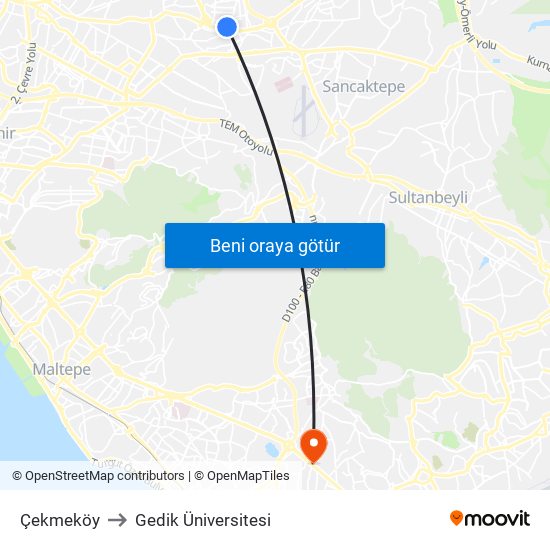 Çekmeköy to Gedik Üniversitesi map