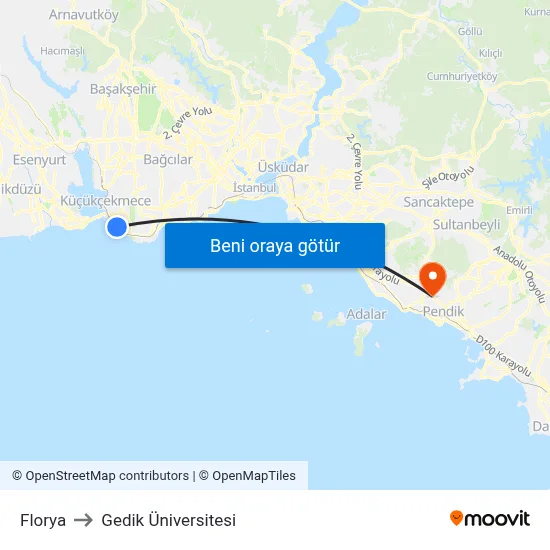 Florya to Gedik Üniversitesi map
