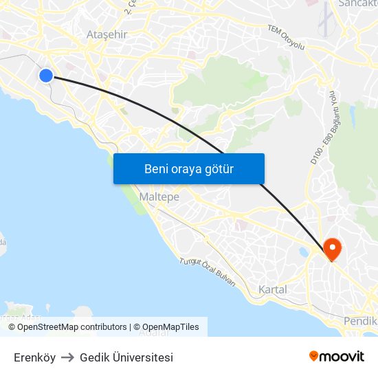 Erenköy to Gedik Üniversitesi map