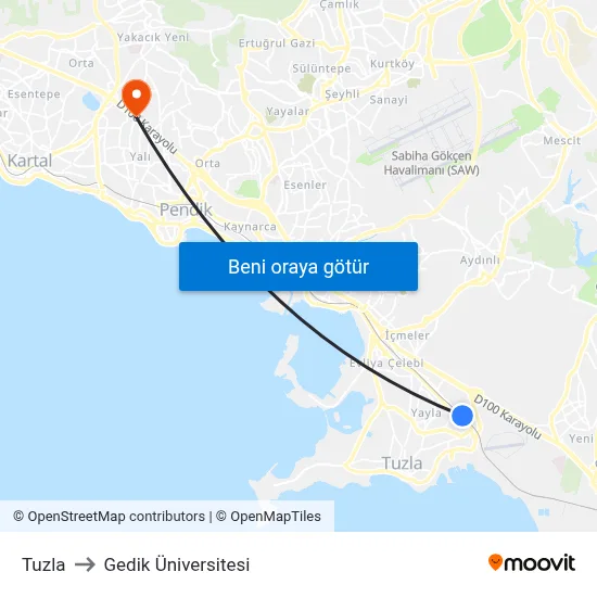 Tuzla to Gedik Üniversitesi map